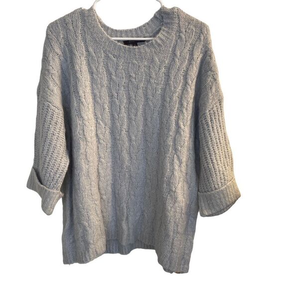 Olivia Sky Blue/Grey 3/4 Sleeve Cable Knit Sweater Sz L - Picture 1 of 9